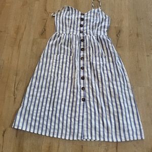 Blue & White Stipped Dress with Straps Size Large